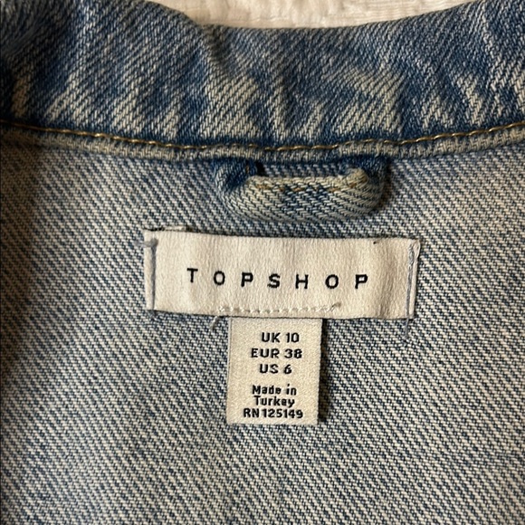 Topshop Light Blue Denim Jacket Cropped, Raw Hem. Size 6 - Picture 8 of 10